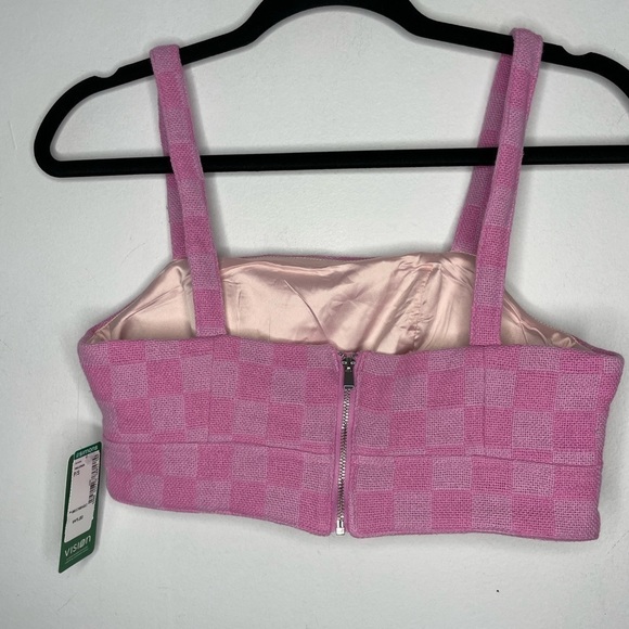 SIMONS cropped checkers jacquard pink bralette - Picture 4 of 7
